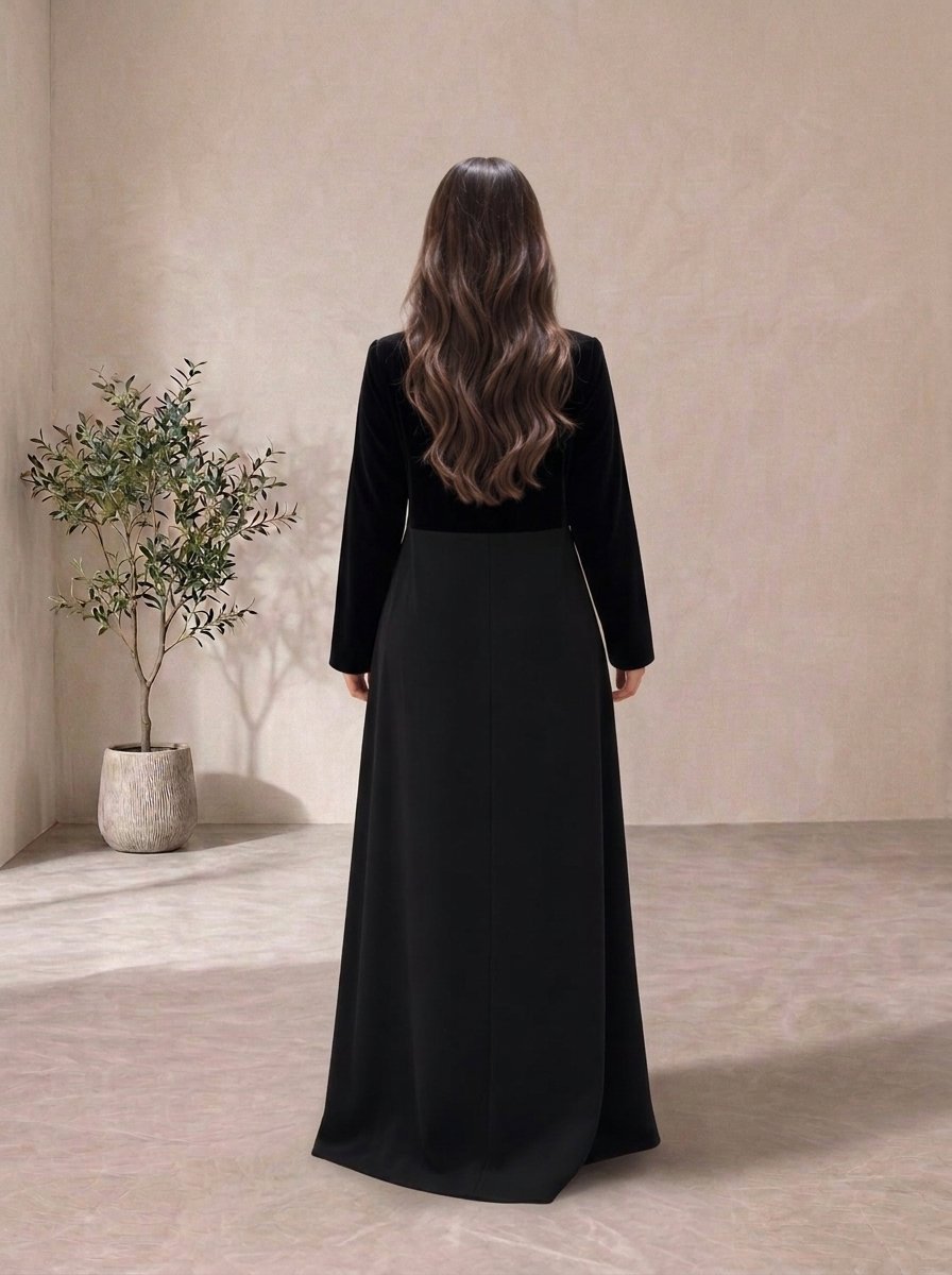 B18 – عباية بليزر شتوية فاخرة من المخمل والقماش الإندونيسي - Image 4